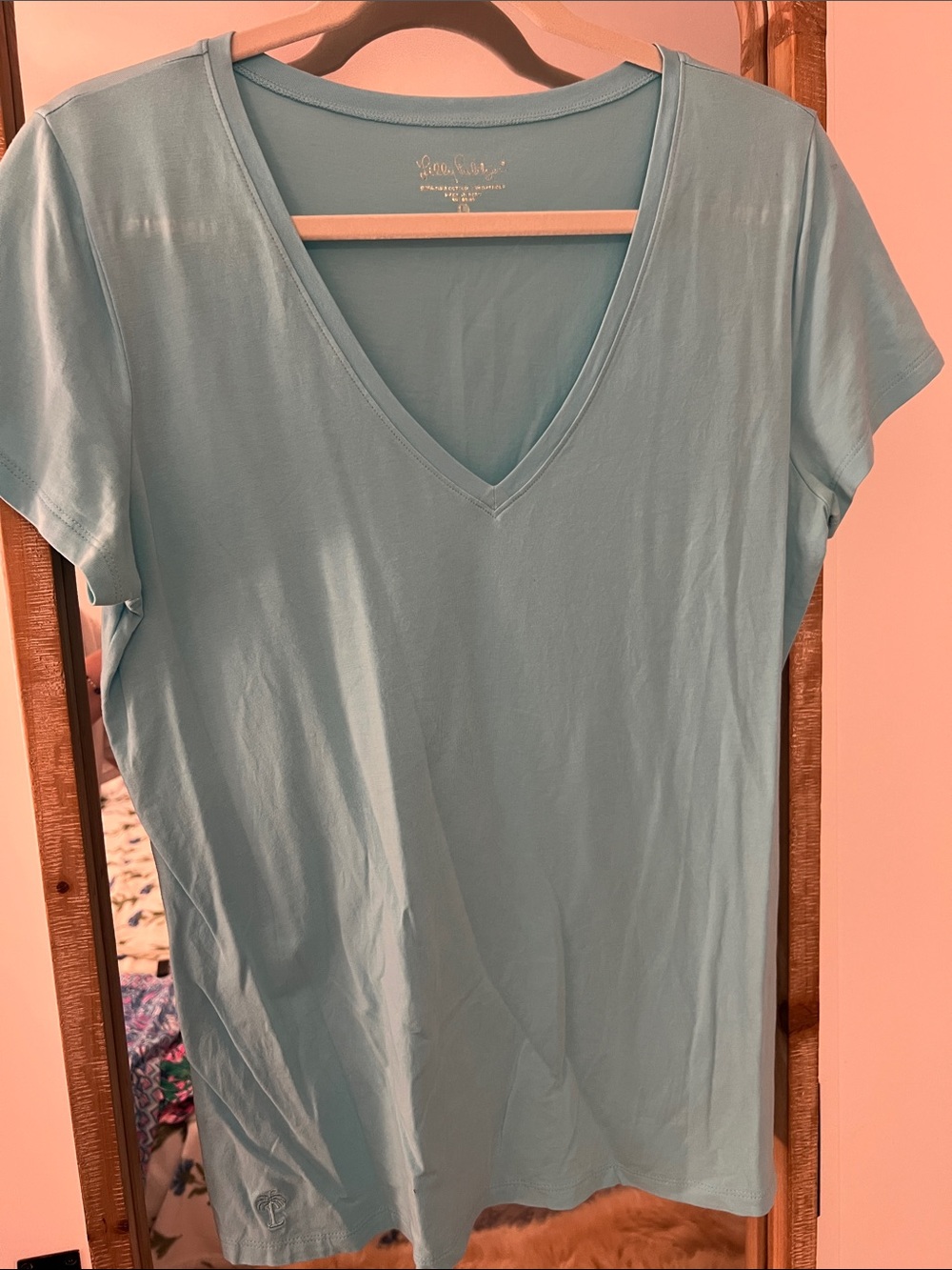 Lilly Pulitzer Light Aqua V-Neck Short Sleeve Tee